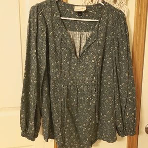 Universal Thread Peasant Green Floral Blouse